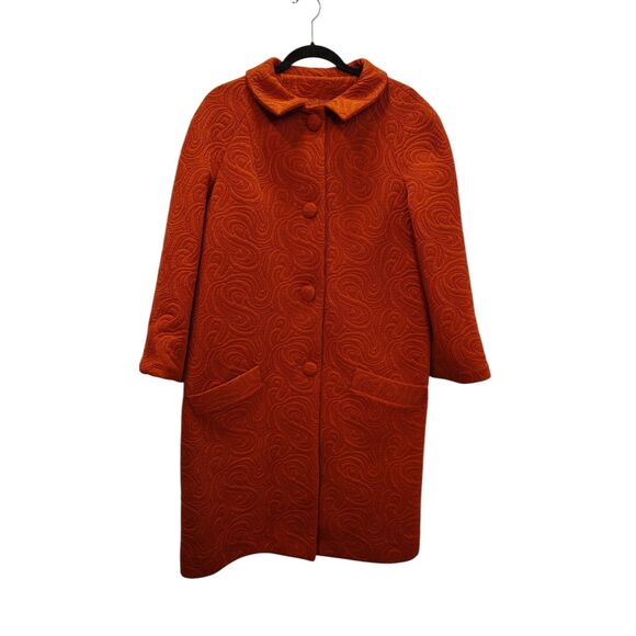 Vintage Inspired Orange Quilted button down collared long coat - Picture 1 of 6